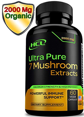 Product Cover Organic Mushroom Supplement Extracts - Strong Immune System Booster & Brain Supplement Complex of Lions Mane Cordyceps Chaga Reishi Turkey Tail Maitake Shiitake Capsules - Stress Relief Memory Pills