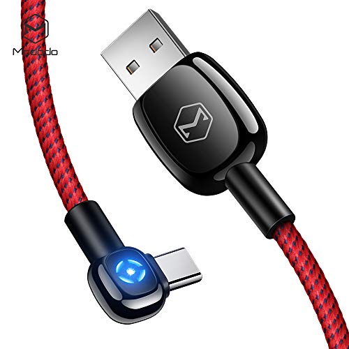 Product Cover [ Type C ] Power Off/On Smart LED Auto Disconnect, Mcdodo 90 Degree Right Angle Game Nylon Braided Sync Charge USB Data 5FT/1.5M Cable Compatible Samsung Galaxy/LG/HTC More (Type C Red, 5FT/1.5M)
