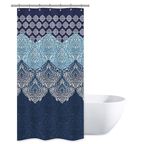 Product Cover Riyidecor Boho Paisley Shower Curtain Set 36x72 Inch Floral India Bohemia Dark Navy Bathroom Decor Fabric Panel Polyester Waterproof with 7-Pack Plastic Shower Hooks
