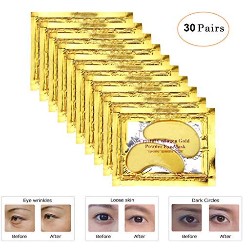 Product Cover Genuva 30 Pairs Gold Collagen Eye Masks Powder Crystal Gel Masks For Anti Aging, Remove Bags, Anti Wrinkles, Moisturizing & Hydrating (Gold)