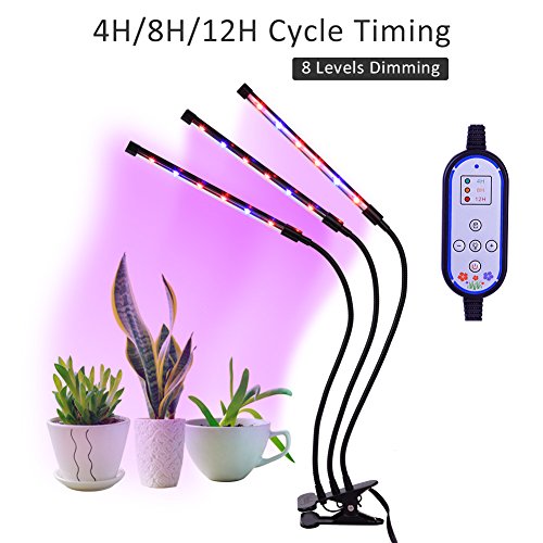 Product Cover Grow Light for Indoor Plant, Haofy 36W Triple Head Plant Grow Light, 18 LED 8 Dimmable Levels Grow Lamp with Adjustable 360 Degree Gooseneck Plant Light, Auto On/Off with 4/8/12H Cycle Timer