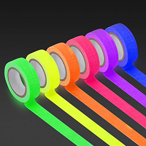 Product Cover KIWIHUB UV Blacklight Reactive (6pack) (6 Colors) 0.59inch x 16.4ft per Color, Fluorescent Cloth/Neon Gaffer Tape, Super Bright for Glow Party Supplies