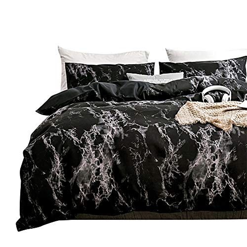 Product Cover Spring Meow Black Duvet Cover Queen Marble Bedding Set with Zipper Closure, Also as Quilt Cover or Comforter Cover, Full/Queen(90x90 inches), 3 Pieces(1 Duvet Cover + 2 Pillowcases)