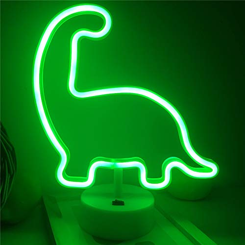 Product Cover Qunlight Neon Night Light Dinosaur Shaped with Green Lamp USB & Battery Powered No Heat Table Lamp, Decoration for Wedding Sign,Birthday Party,Kids Room, Living Room,Bedroom,or Bar(Dinosaur)