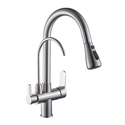 Product Cover WANFAN Modern Kitchen Faucet Pull Out Kitchen Sink Faucet Dual Handle 3 in 1 High Arc Water Filter Purifier Faucets Brushed Nickel