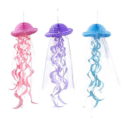 Product Cover Paper Honeycomb Jellyfish for Girls Birthday Party Mermaid Party Decoration Ornament, SUNBEAUTY (Mix-3PCS)