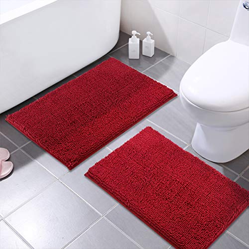 Product Cover MAYSHINE Chenille Bathroom Rugs Extra Soft and Absorbent Shaggy Bath Mats Machine Wash/Dry, Perfect Plush Carpet Mat for Kitchen Tub, Shower, and Doormats (2 Pack - 20x32 Inches, Red)