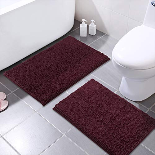 Product Cover MAYSHINE Chenille Bathroom Rugs Extra Soft and Absorbent Shaggy Bath Mats Machine Wash/Dry, Perfect Plush Carpet Mat for Kitchen Tub, Shower, and Doormats (2 Pack - 20x32 Inches, Burgundy)