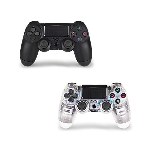 Product Cover Wireless Controller for PS4 2 Pack, PS4 Gamepad for PS4-TATECH Wireless Controller for Playstation 4, 3rd-Party Works (Transparent White + Black 2 pack)