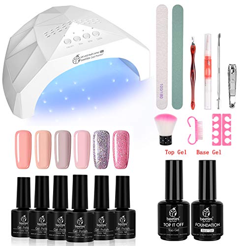 Product Cover Beetles Gel Nail Polish Starter Kit with 48W UV/LED Light Nail Lamp Base Top Coat (3 Timer Setting), Soak Off Gel Color 6 Spring Summer Mauve Set Manicure Tools Essentials Nail Art Designs Series 2