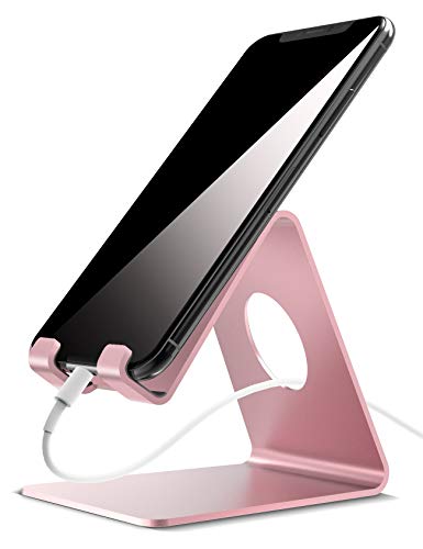 Product Cover Cell Phone Stand, Lamicall Phone Cradle : Phone Dock, Holder Compatible with Android Smartphones, Phone 11 Pro XS Max XR X 6 6s 7 8 Plus 5 5s 5c, Samsung, Used for Desk, Table, Night Stand - Rose Gold