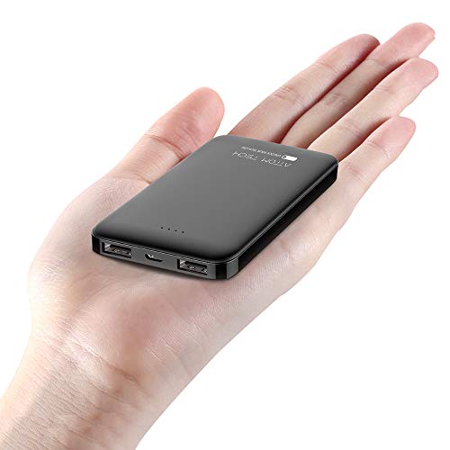 Product Cover Ultra Compact 5000-mah Dual USB Outputs Super Slim Power Bank Ultra Small, Attom Tech Pocket Size Mini Portable Charger External Phone Battery Pack Small,Emergency Phone Power Backup