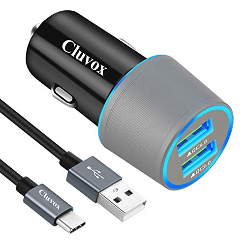 Product Cover Rapid USB C Car Charger, Compatible for Samsung Galaxy S10/S10+/S10e/Note 10/Note 10 Plus/Note 9/Note 8/S9/S9 Plus/S8 Plus/A50/A70, Quick Charge 3.0 Dual USB Fast Car Charger with Type C Cable 3.3ft