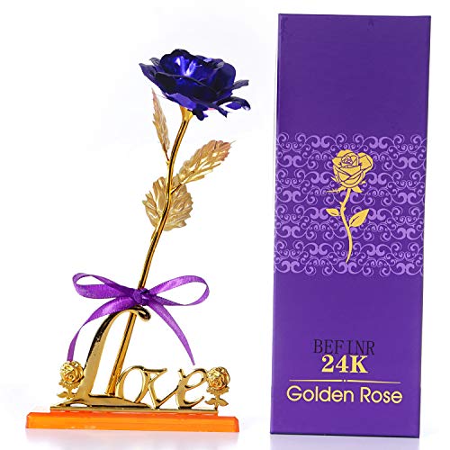 Product Cover BEFINR 24K Gold Artificial Forever Rose Flowers Gifts for Women, Mom Teen Girls Girlfriends Grandma for Valentine's Day, Anniversary, Birthday and Mother's Day (Blue)