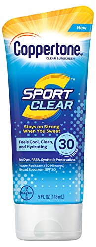 Product Cover Coppertone Sport Clear SPF 30 Sunscreen Lotion, Water Resistant, Non-Greasy, Broad Spectrum UVA/UVB Protection, Clean, Cool, 5 Ounce