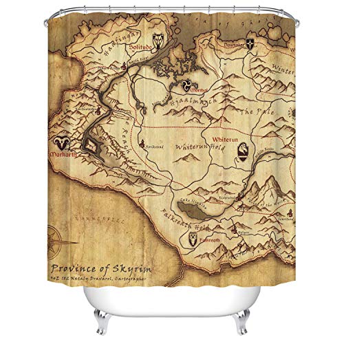 Product Cover Bartori Bathroom Decor Shower Curtain The Old Map in Game Province of Skyrim The Elder Scrolls V Waterproof Polyester Fabric Bath Curtain with 12pcs Hooks 71''X71''