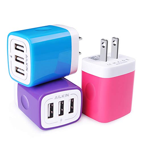 Product Cover Wall Charger, USB Charger Adapter, Ailkin 3.1A/3Pack Muti Port Fast Charging Cube Power Charge Base Block Plug Replacement for Phone X/8/7 Plus, Samsung Note9/S9/S8/S7, Kindle Fire and More USB Plug
