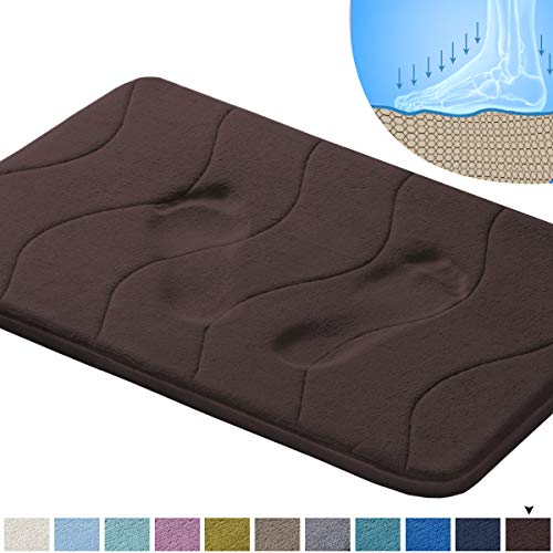 Product Cover Memory Foam Coral Fleece Non Slip Bathroom Mat, Super Soft Microfiber Bath Mat Machine Washable Bath Rug Super Absorbent Thick and Durable Bath Rugs 20W X 32L Inches (Brown Waved Pattern)
