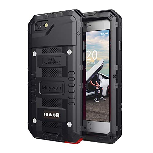 Product Cover Mitywah iPhone 6 / 6s Case Heavy Duty Waterproof Shockproof Dustproof Durable Metal Full Body Protective Case Built-in Screen Protection Military Grade Rugged Defender, Black