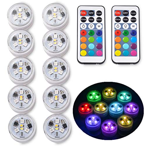Product Cover 10pcs RGB Underwater LED Lights Submersible Multicolor 100% Waterproof LED Candle Tealight CR2450 Mood Light Battery Powered with IR Remote Control for Vase Bowls Swimming Pool