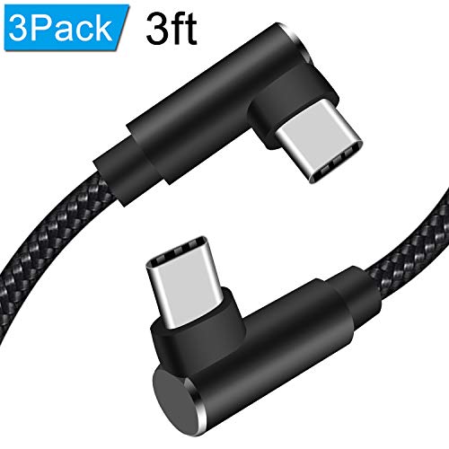 Product Cover USB C to USB C 3ft 3 Pack Fast Charging Cable Right Angle 90 Degree Type c to Type c Nylon Braided PD Charger Cord Compatible Samsung Galaxy S10 S9 S8 Plus Note 9 8,Moto Z,LG V20 G6 G5 (Black,3feet)
