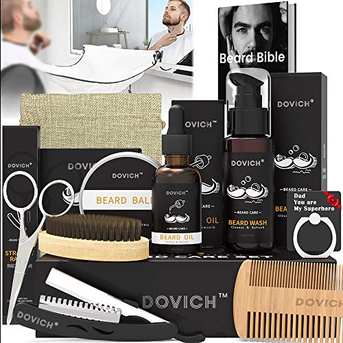 Product Cover 12 In 1 Beard Grooming Care Kit For Men, Dovich 100% Natural Beard Oil Leave-in Conditioner,Beard Apron Bib,Beard Razor,Beard Shampoo, Beard Balm, Beard Brush