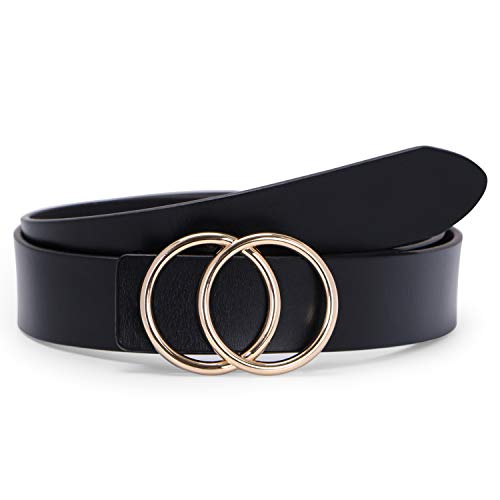 Product Cover Fashion Designer Belts for Women Leather Belts for Jeans Dress Pants with Gold Double O-Ring Buckle