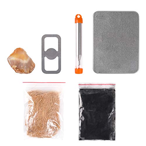 Product Cover ACVCY Carbon Steel Fire Striker kit,Flint Stone & Char Cloth Traditional Hand Forged Fire Starter, Iron Box Gift Kit with Emergency Tinder Jute Tinder