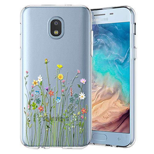 Product Cover Unov Case Compatible with Galaxy J3 2018 Clear Design Slim Protective Soft TPU Bumper Embossed Pattern Cover Galaxy J3 Achieve J3 Star Express/Amp Prime 3 J3 V 3rd Gen (Flower Bouquet)