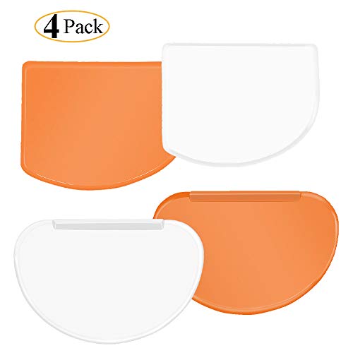 Product Cover Thrille9 Dough Bowl Scraper Kit Multipurpose Curved Flat Edge Flexible Dough Scrapers Spatula Home Kitchen Food Grade PE Backing Bread Cake for Cooking Soft Mixing Bowl Scraper White Orange Pack of 4