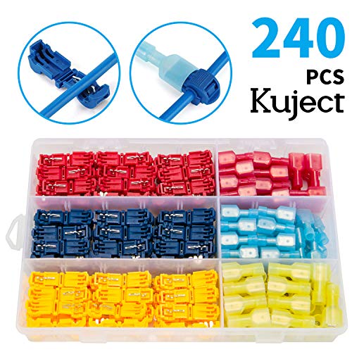 Product Cover Kuject 240Pcs T Tap Wire Connectors, 24-10 AWG Quick Splice Electric Wire Terminals, Self-Stripping Insulated Male Quick Disconnect Spade Terminals Assortment Kit with Case