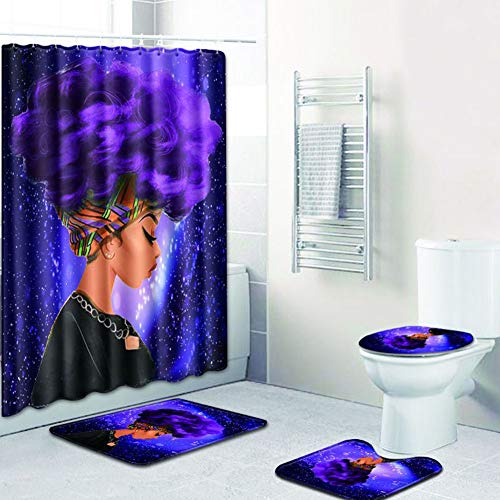 Product Cover Zehui African Women Printing Toilet Pad Cover Bath Mat Shower Curtain Set Four-Piece Set Fzn0016