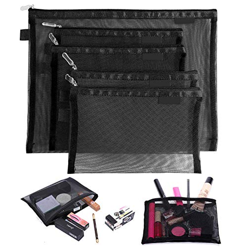 Product Cover Topfinder Clear Cosmetic Bags Zip Makeup Mesh Bags Pencil Case Pouch Travel Toiletry Kit Set Storage Case (Black)