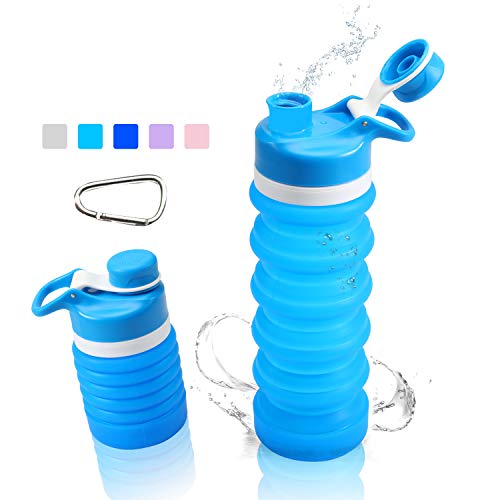 Product Cover Yeeone Collapsible Water Bottle Food-Grade Silicone FDA Approved,BPA Free, Leak Proof Portable Travel &Sports Water Bottle (Sky Blue)