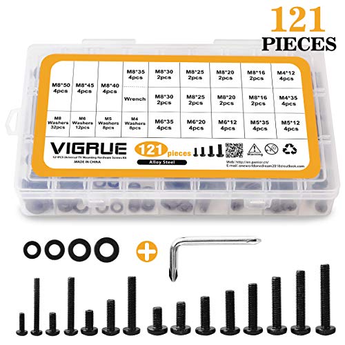 Product Cover VIGRUE 121Pcs Universal TV Mounting Hardware Kit Set Includes M4 M5 M6 M8 TV Screws and Spacer Fit Most TVs up to 80