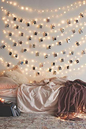 Product Cover Photo Clip String Lights 17Ft - 50 LED Fairy String Lights with 50 Clear Clips for Hanging Pictures, Photo String Lights with Clips - Perfect Dorm Bedroom Wall Decor Wedding Decorations