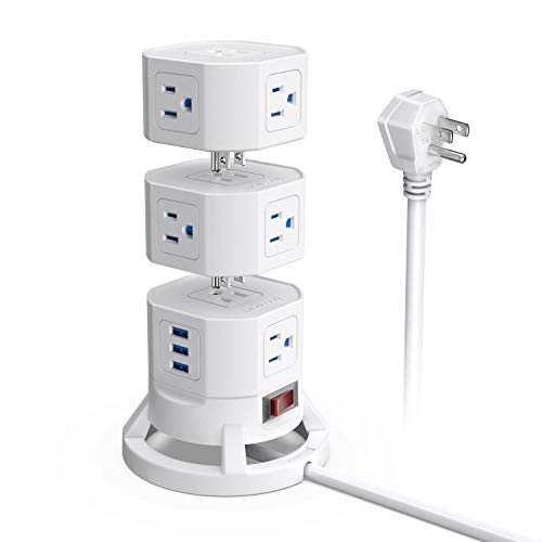 Product Cover BESTEK 12 Outlets Power Strip Tower with 3 USB Ports Stackable Design Extend to 14 AC Outlets for PC Laptop Mobiles,6 Feet Extension Cord,White