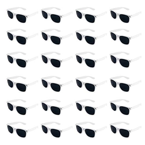 Product Cover Super Z Outlet Plastic Vintage Retro Style Sunglasses Classic Shades Eyewear Party Prop Favors (24 Pairs) (White)