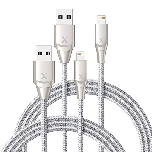 Product Cover Xcentz iPhone Charger 2 Pack 6ft, Apple MFi Certified Lightning Cable Fast Charger iPhone Cable, Durable Braided Nylon Metal Connector Charger Cord for iPhone X/XS Max/XR/8 Plus/7/6/5/SE, iPad, Grey