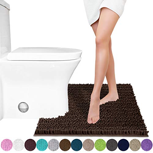 Product Cover Yimobra Luxury Shaggy Toilet Bath Mat U-Shaped Contour Rugs for Bathroom, Soft and Comfortable, Maximum Absorbent, Dry Quickly, Non-Slip, Machine-Washable, 24.4 X 20.4 Inches, Brown