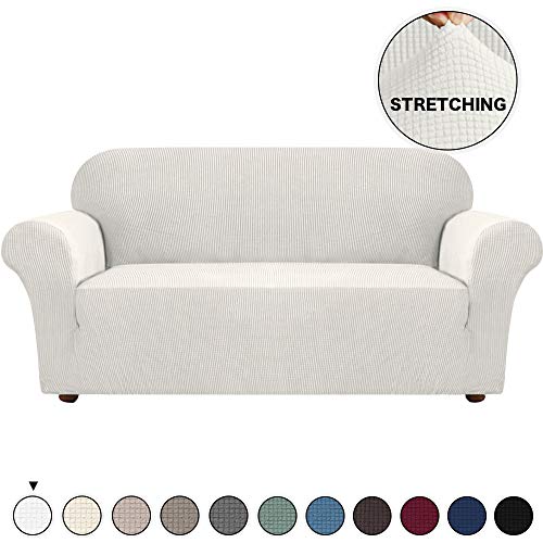 Product Cover Stretch Sofa Slipcover For Extra Large White Sofa Slipcovers for Living Room Furniture Protector 4 Seater Sofa Protector Soft with Elastic Bottom Spandex Jacquard Small Checks(XL Sofa, Ivory)