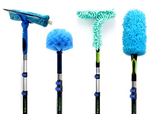 Product Cover EVERSPROUT 4-Pack Duster Squeegee Kit with Extension-Pole (25+ Foot Reach) | Swivel Squeegee, Hand-Packaged Cobweb Duster, Microfiber Feather Duster, Ceiling Fan Duster, 18 Foot Telescopic Pole