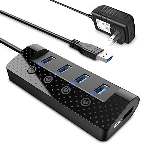 Product Cover Powered USB Hub 3.0, atolla USB Hub with 4 USB 3.0 Data Ports and 1 USB Smart Charging Port, USB Splitter with Individual Power Switches and 5V/3A Power Adapter
