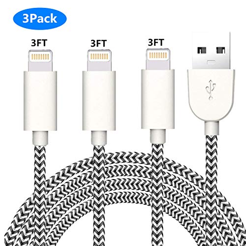 Product Cover iPhone Charging Cable,Sharllen MFi Certified 3FT Nylon Braided Fast USB Charging&Syncing Cord Lightning Cables Cell-Phone Charger Compatible iPhone XS/Max/XR/X/8P/8/7/7P/6/iPad White (White 3FT)