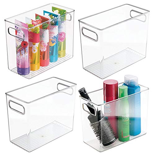 Product Cover mDesign Slim Plastic Storage Container Bin with Handles - Bathroom Cabinet Organizer for Toiletries, Makeup, Shampoo, Conditioner, Face Scrubbers, Loofahs, Bath Salts - 5