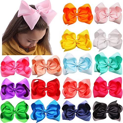 Product Cover 16Pcs 8 Inch Hair Bows Girls Large Big Boutique Grosgrain Ribbon Hair Bows Alligator Hair Clips Hair Accessories For Baby Girls Toddlers Kids Children Teens