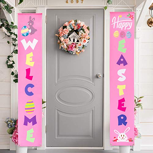 Product Cover Whaline Easter Porch Sign, Welcome Easter Hanging Banners for Outdoor Indoor Porch Decorations and Home Party Favor Ornament