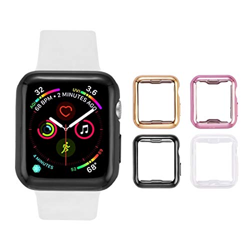 Product Cover Tranesca 4 Pack Apple Watch case with Built-in HD Clear Ultra-Thin TPU Screen Protector Cover for Apple Watch Series 2 and Apple Watch Series 3 42mm - 4 Pack (Clear+Black+Gold+Rose Gold)