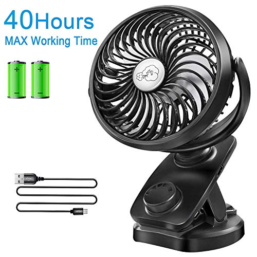 Product Cover Clip on Stroller Fan Battery Operated - Portable 40 Hours Desk Fan【2019Upgrade Version】with Rechargable 4400mAH Battery USB Cable Mini Fan for Baby Outdoor Sports Activities Aomais