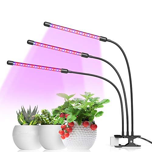 Product Cover Grow Light,Grow Lights for Indoor Plants,LED Grow Light with Red & Blue Spectrum 30W, 3 Flexible Gooseneck, 3/6/12H Timer and 6 Dimmable Levels Clip-On Lamp for Green House Home